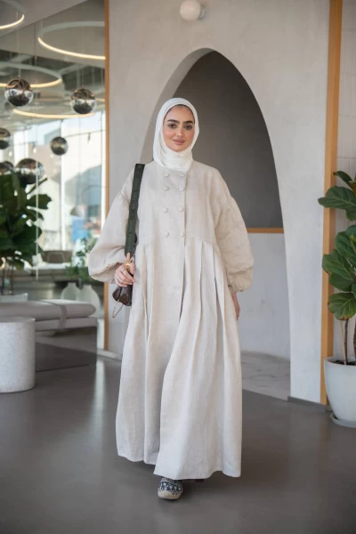 عباية بخام لينن باللون البيج الفاتح C:J1033 Beige