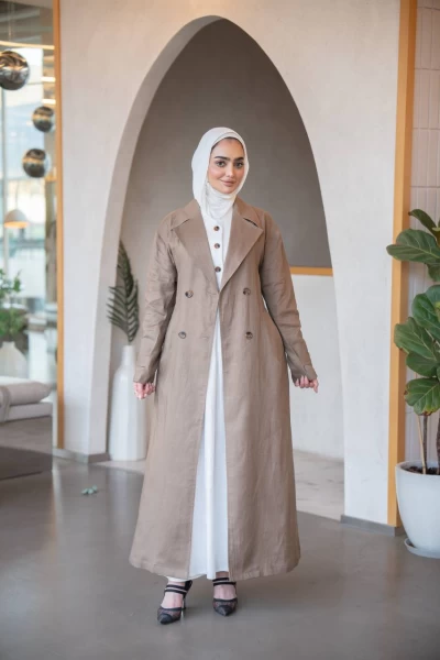 ترنش كوت بخام لينن باللون البيج C:J1035 Beige