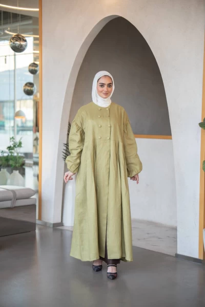 عباية بخام لينن الممتاز باللون الفستقي C:J1033 Pistachio