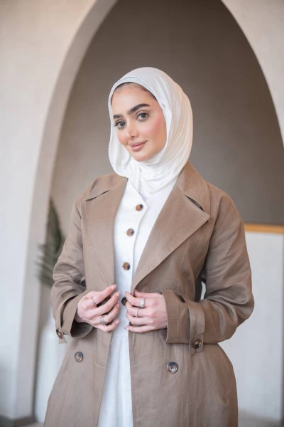ترنش كوت بخام لينن باللون البيج C:J1035 Beige
