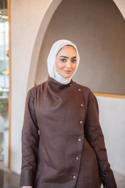 طقم قميص باللون البني مع بنطلون ، بخام لينن C:J1036 Brown